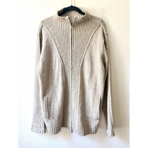 Robert Comstock 100% Camel Hair Zip Cardigan Sweater Oatmeal XL